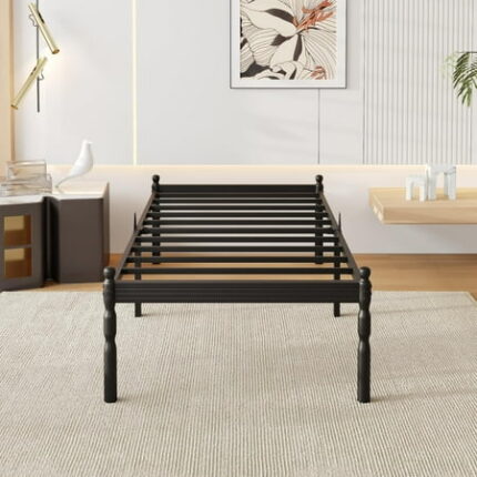 18 Inch Bed Frame with Mattress Slide Stopper Size Platform Bed Frames No Box Spring Needed Bedframe Easy Assembly Noise