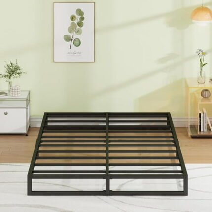 7 Inch Queen Bed Frame No Box Spring Needed Heavy Duty Metal Platform BedFrame Queen Size with Steel Slats Easy Assembly Black