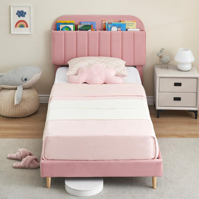 Bed Frame With Storage Headboard, Velvet Upholstered Platform Bedframe