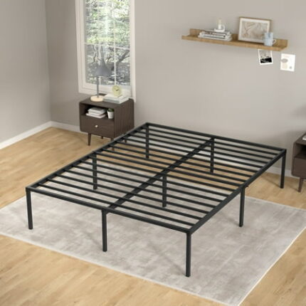 CL.HPAHKL Full Size Bed Frame No Box Spring Needed,Heavy Duty Metal Platform Bed Frame Full Size 18 Inch High Bedframe with Ample Storage Easy Assembly Mattress Frame Noise Free