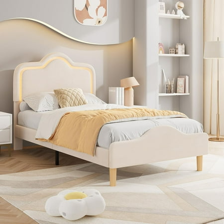 Danolapsi Twin/Full/Queen Size Bed Frame with Adjustable LED Headboard and Footboard Velvet Upholstered Princess Platform Bedframe with Wooden Slats Support No Box Spring Needed Danolapsi Twin/Full/Queen Size Bed Frame with Adjustable LED Headboard and Footboard Velvet Upholstered Princess Platform Bedframe with Wooden Slats Support No Box Spring Needed