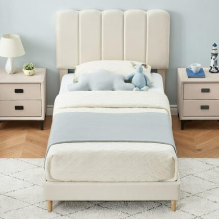 Huisuilinss Bed Frame for Girls Velvet Upholstered Twin Bed Frame with Headboard Noise-Free Wooden Slats No Box Spring Needed Platform Bedframe Easy Assembly