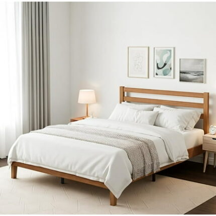 Simenmax Full Size Solid Wood Bed Frame with Headboard 1100 lbs Heavy Duty Support BedFrame No Box Spring Needed Underbed Storage