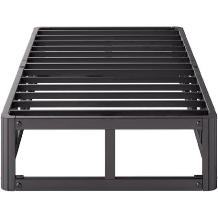 Twin Bed Frame 9 Inch High Metal Box Spring with More Steel Slats Support Sturdy Platform Bedframe Low to Floor 2000 Lbs Weight Capacity Heavy Duty Mattress Base Easy Assembly Black
