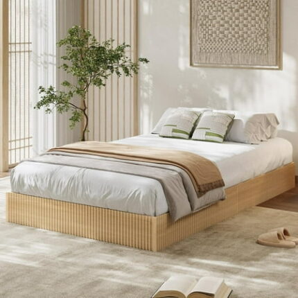 Twin Bed Frame Wood Platform Bed with Fluted Design Low Profile BedFrame Minimalist Bed Base with Noise-Free Easy Assembly No Box Spring Needed Natural