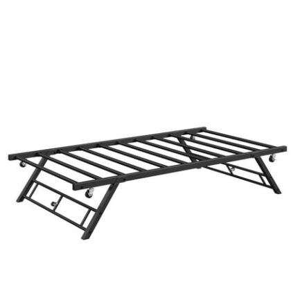 Twin Daybed and Foldable Metal Trundle Bed Metal Twin Bed Frame Heavy Duty Steel Slats Support Sofa BedFrame for Living Room Guest Room Noise Free Black