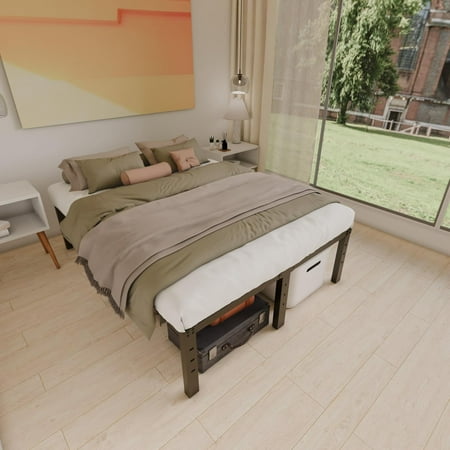 14 Inch Metal Bed Frame Queen Size No Box Spring Needed - Easy Assembly Heavy Duty Noise Free Narrow Bedframes - Double Black Basic Steel Slats Platform with Storage 14 Inch Metal Bed Frame Queen Size No Box Spring Needed - Easy Assembly Heavy Duty Noise Free Narrow Bedframes - Double Black Basic Steel Slats Platform with Storage