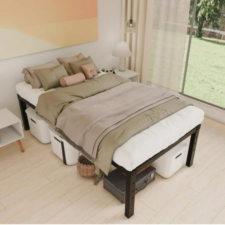 18 Inch Metal Twin Bed Frame No Box Spring Needed - Easy Assembly Heavy Duty Noise Free Narrow Bedframes - Single Black Basic Steel Slats Platform with Storage 18 Inch Metal Twin Bed Frame No Box Spring Needed - Easy Assembly Heavy Duty Noise Free Narrow Bedframes - Single Black Basic Steel Slats Platform with Storage