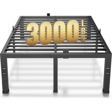 18 Inch Size Bed Frame No Box Spring Needed Heavy Duty Platform Bed Frame Steel Slat Support High Platform Bedframes with Storage Size Black Metal