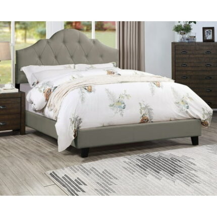 Bed Frame 1pc Eastern King Size Bed Adjustable HB Grey Polyfiber Upholstered Wooden Bedframe Bedroom Furniture