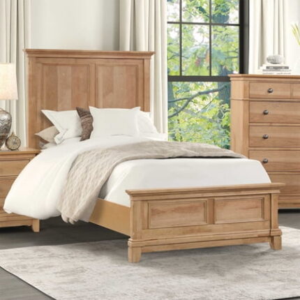 Bed Frame Bedroom Furniture Farmhouse Style 1pc Twin Size Bed Plank Headboard Natural Oak Finish Bedframe