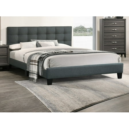 Bed Frame Modern 1pc Eastern king Size Bed Charcoal Polyfiber Headboard Platform Bedframe Bedroom Furniture Bed Frame Modern 1pc Eastern king Size Bed Charcoal Polyfiber Headboard Platform Bedframe Bedroom Furniture