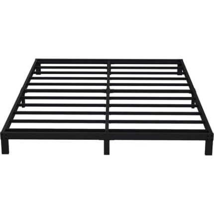 Queen Bed Frame No Box Spring Needed 6 Inch Heavy Duty Metal Platform BedFrame Queen Size with Steel Slats Easy Assembly Black