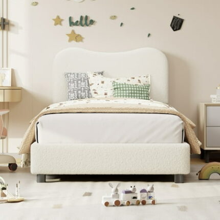 TEQIN Platform Bed Frame Modern Bed Frame with Upholstered Headboard LowProfile Bedframe Noise Free Wooden Slats No Box Spring Needed