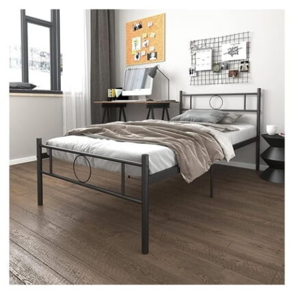 Twin Size Bed Frame 12.6 Height Platform Metal Bedframes with Headboard/Steel Slats/Anti-Slip Support/Storage Heavy-Duty Mattress Foundation for Bedroom No Box Spring Needed Black