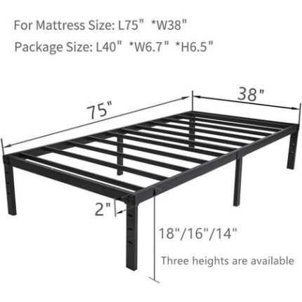 Twin Size Bed Frame 3500lbs Heavy Duty Metal Platform with Steel Slats Support No Box Spring Needed 14 inches high Bedframe with Ample Storage Sturdy and Noise-Free Black