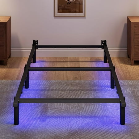 Twin Size Bed Frame with LED 7 Inch Metal Steel Bedframe for Box Spring and Mattress Heavy Duty Basics Bed Base with Charging Station Noise Free Easy Assembly Black Twin Size Bed Frame with LED 7 Inch Metal Steel Bedframe for Box Spring and Mattress Heavy Duty Basics Bed Base with Charging Station Noise Free Easy Assembly Black