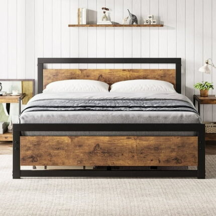 WhizMax Full Size Bed Frame with Wooden Headboard Full Platform Industrial BedFrame No Box Spring Needed Easy to Assemble Full Mattress Foundation - Full