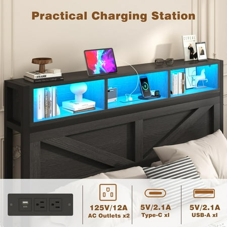 Wooden Queen Size Bed Frame with Headboard Farmhouse Style Platform Bedframe Sturdy Wood Slat Support Rustic Black Bed for Home Decor Wooden Queen Size Bed Frame with Headboard Farmhouse Style Platform Bedframe Sturdy Wood Slat Support Rustic Black Bed for Home Decor